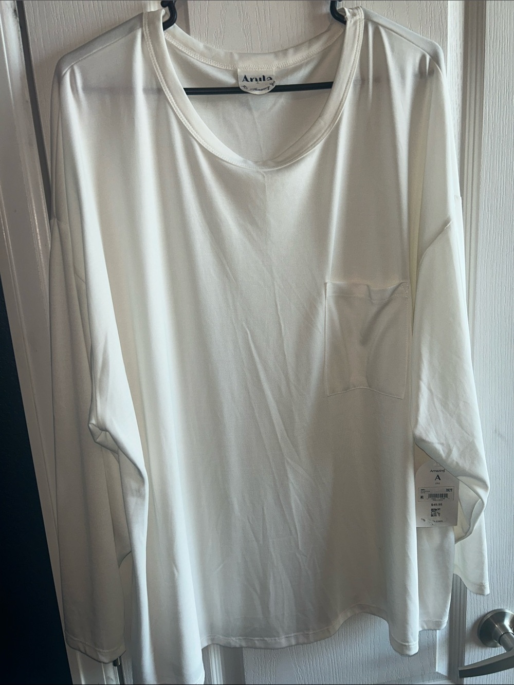 ARULA White Long Sleeve Pocket Tee - Women's Relaxed Fit
